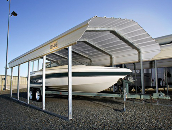 Boat and trailer in covered parking