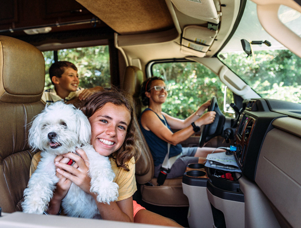 Family driving in an RV