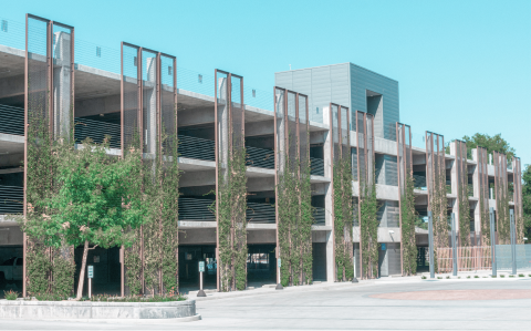 side view of parking garage with open windows