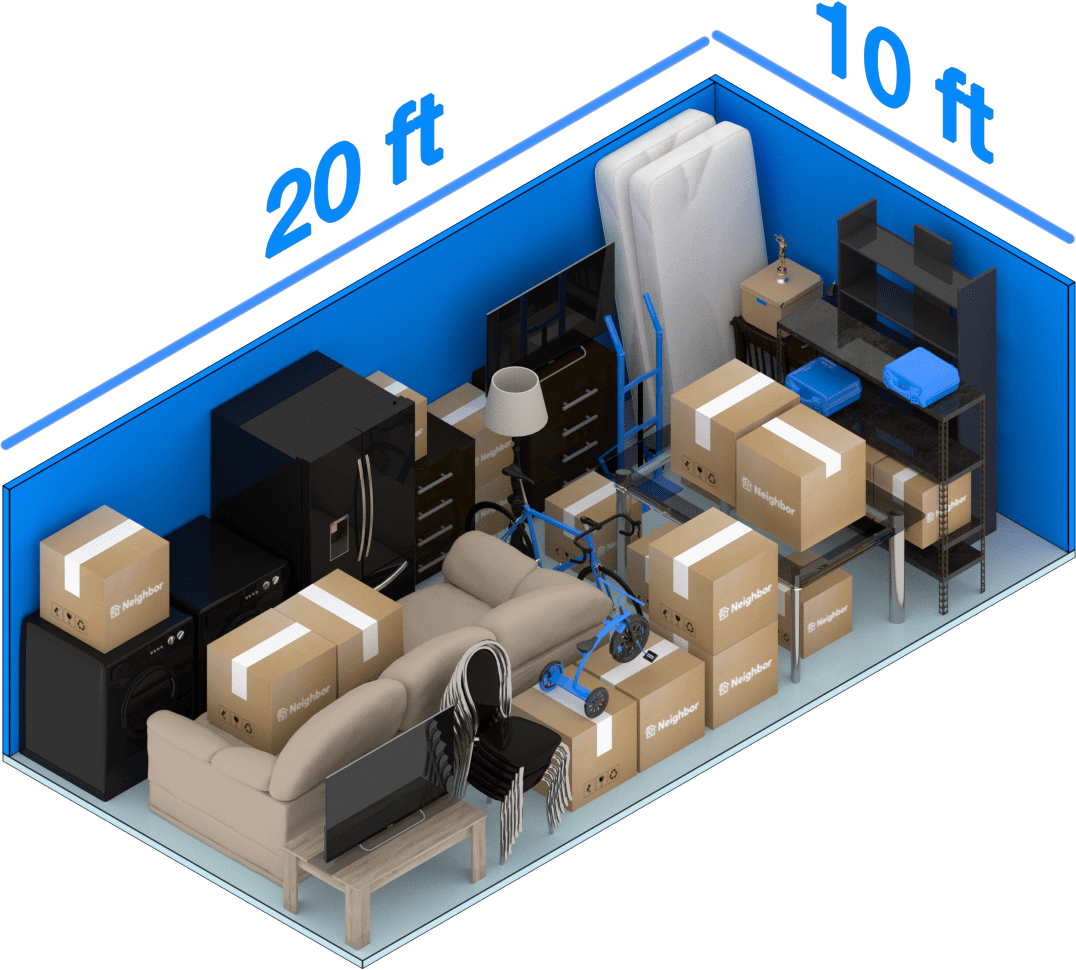 10 by 20 storage unit with Items