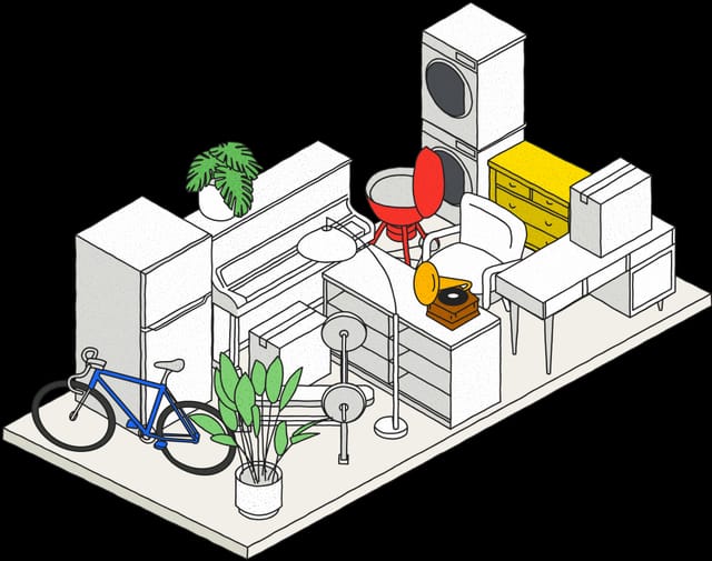 Illustration of common storage items representing unit sizes